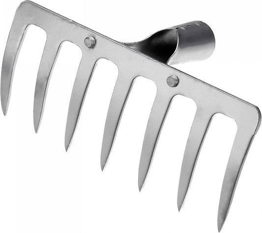 uxcell 7 Teeth Garden Rake Head, Galvanized Manganese Steel Stone Rake for Garden Farm Backyard Without Handle Hard Rake Head Only, Silver Tone