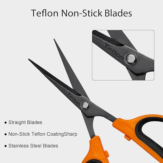 GROWNEER 1 Packs Trimming Scissors Teflon Coated Non Stick Blades Pruning Shears Gardening Hand Pruning Snips with Straight Stainless Steel Precision Blade