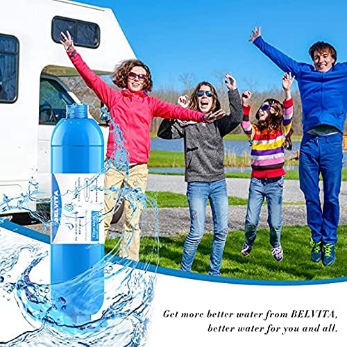 BELVITA RV Inline Water Filter with Solid Brass 90 Degree Hose Elbow, Eliminates Stress and Strain On RV Water Intake Hose Fittings(2 Pack)