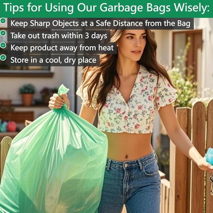 Biodegradable Trash Bags 13+ Gallon-Plant-Based Tall Kitchen compostable Waste Bags, Heavy Duty 1.18 Mil & Leakproof, 50 L, Fits 13 Gallon Bins, Recyclable -Strong Large Trash Bags (60 Count)