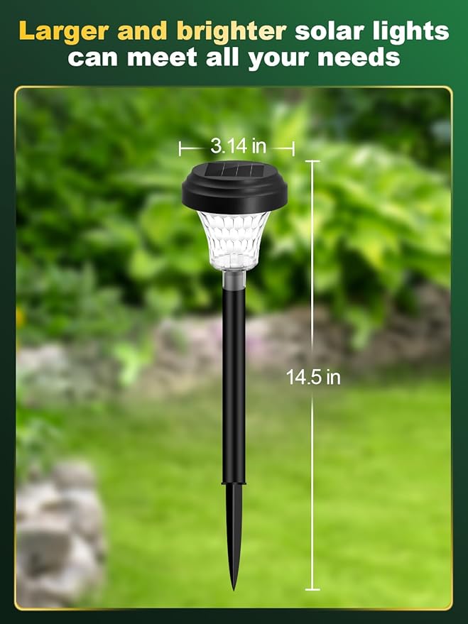 Ultra Bright Solar Lights 8 Pack, Outdoor Solar Yard Pathway Lights, Warm White IP67 Waterproof LED Garden Lights for Path, Backyard, Christmas, Lawn, Landscape Decorative