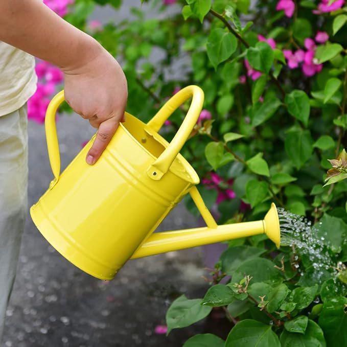 Metal Watering Can for Outdoor and Indoor Plants, Watering Can Decor, 1 Gallon (Yellow)