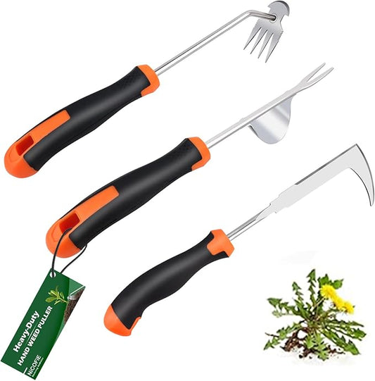 2025 Hand Weeder Tool, Rubber Handle Manual Weeder Puller Tool, Uprooting Weeding Tools, Crack Weeder Crevice, 4 Teeth Weeding Tool, Weeding Artifact Tool for Gardening(3 Pcs)