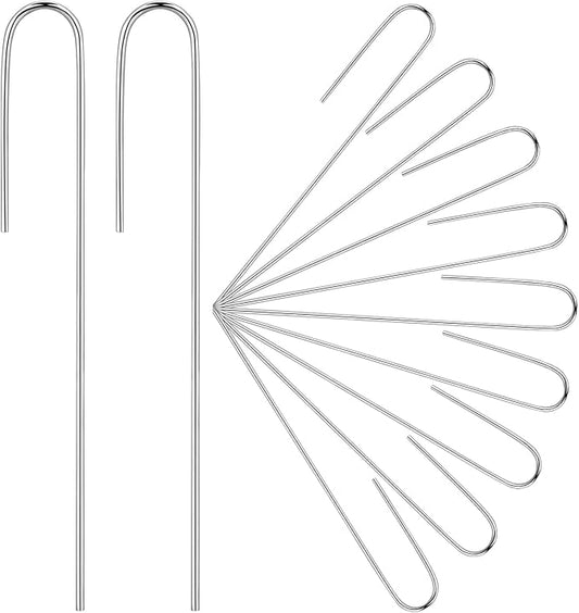 Pelopy 100 Pcs Irrigation Drip Tubing Landscape Staples 5 Inch J Shape Garden Stakes Galvanized Lawn Pins for Drip Tubing (Hold up to 1/2" Drip Tubing)