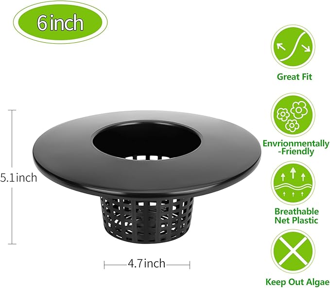 3 Pack Net Pots 6 Inch for 5 and 3.5 Gallon Bucket Net Pot Lids, Wide Lip Hydroponic Bucket Lids, DWC Basket Lids for 5 Gallon Bucket