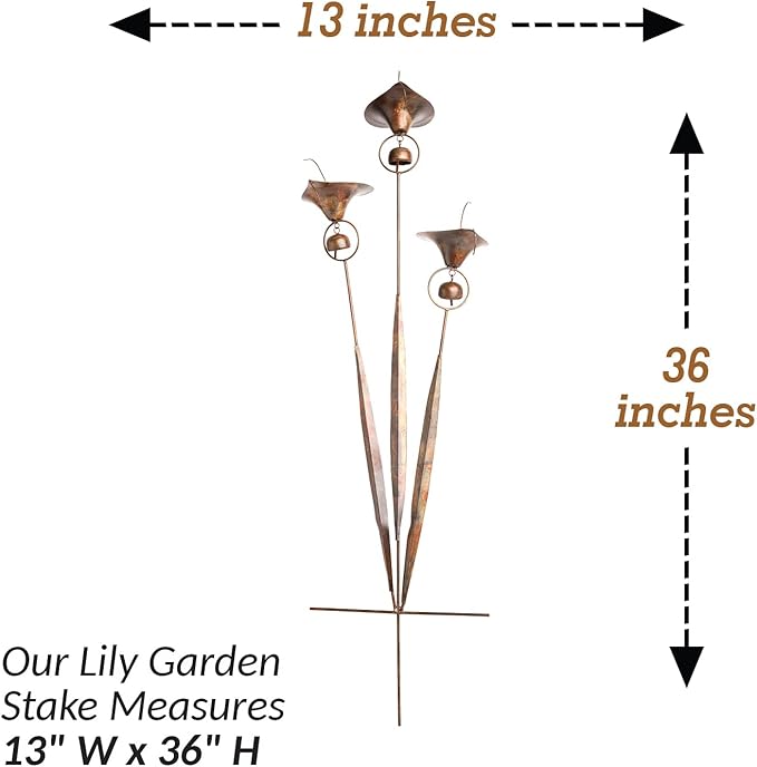 Happy Gardens Calla Lily Garden Stake with Bells | Bronze Outdoor Lillies Flower Decorations