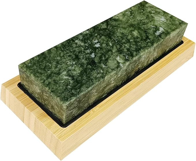 Large Size Polishing Sharpening Stone,Grit 10000# Knife Sharpener Whetstone Final Fine Polishing Natural Green Honing Oilstone for Knives Tools,Cutting Tools 180 * 60 * 30mm with Bamboo Base