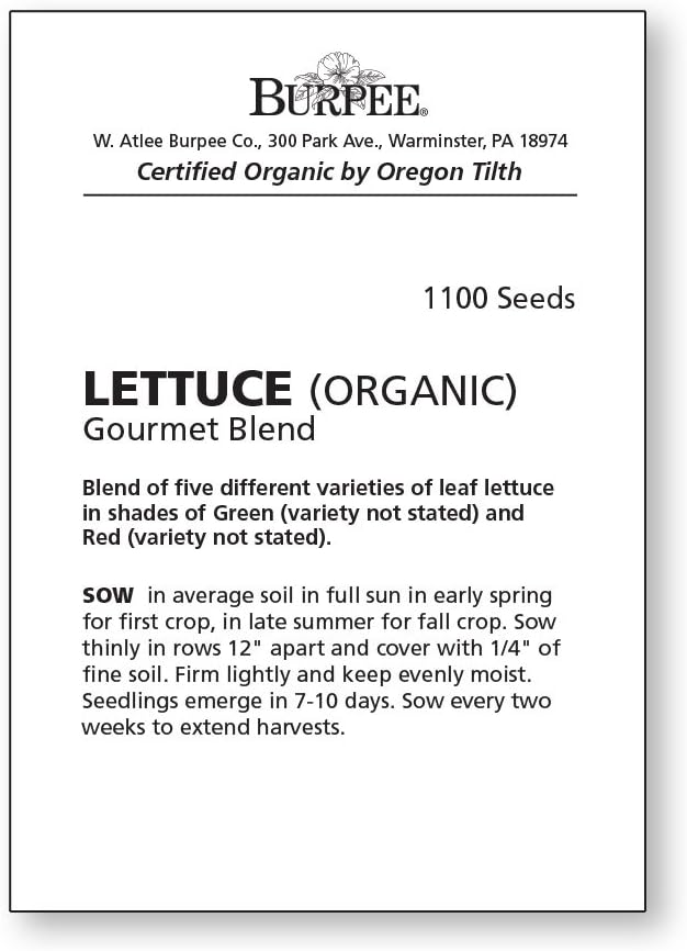 Burpee Gourmet Blend Lettuce Seeds 1100 seeds