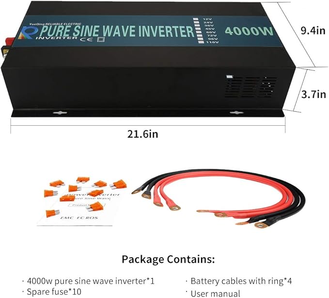 WZRELB 4000W 48V 120V Pure Sine Wave Power Inverter with 2 AC Outlets,Car Inverter