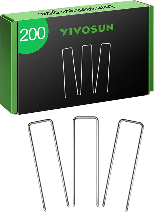 VIVOSUN 6-Inch 200-Pack Garden Stakes, 11-Gauge Galvanized Steel U-Shaped Staples for Landscape Fabric, Ground Cover, Soaker Hose, Irrigation Tubing, and Fence Securing