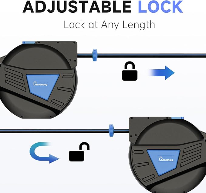 GARDENJOY Retractable Garden Hose Reel, 100ft x 1/2 inch Heavy Duty Garden Hose with 180°Swivel Wall Mounted Bracket, 10 Pattern Sprayer Nozzle, Any Length Lock & Slow Return System