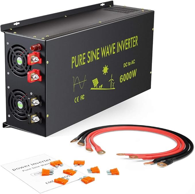 WZRELB Pure Sine Wave 6000W (10000W Surge) 12VDC 120VAC Power Inverter - Solar, RV