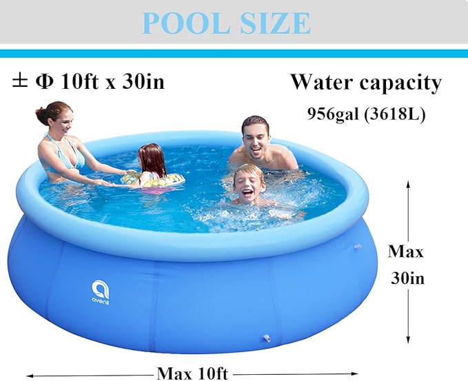 Inflatable Top Ring Swimming Pools for Adults Outdoor Easy to Set(± 10 ft X 30 in) Blue