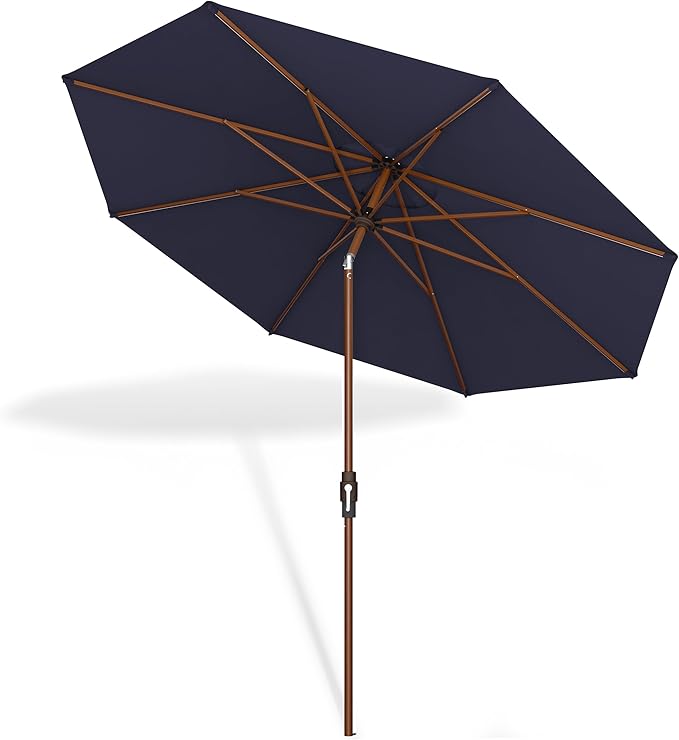 Midtown Umbrellas The Wooden 2-10 Feet Large Patio Umbrella, Terylast Navy Blue Fabric, Aluminum Frame For Backyard Umbrella, Deck Umbrella, Garden Umbrella & Pool Umbrella - Wooden Pole