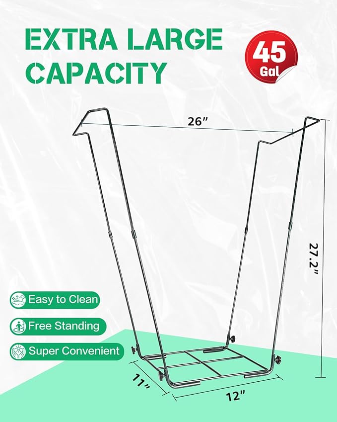 Jayhalo Trash Bag Holder, Outdoor Metal Leaf Bag Holder Stand 30-45 Gal, Portable Garbage Bag Holder Frame for Garden Camping Portable Trash Can, Leaf Bag Holds Disposable Bags, Freestanding Design