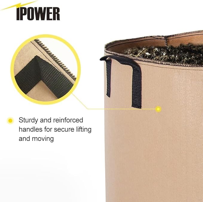iPower 5-Pack 20 Gallon Plant Grow Bags Thickened Nonwoven Aeration Fabric Pots Heavy Duty Durable Container, Strap Handles for Garden, Tan