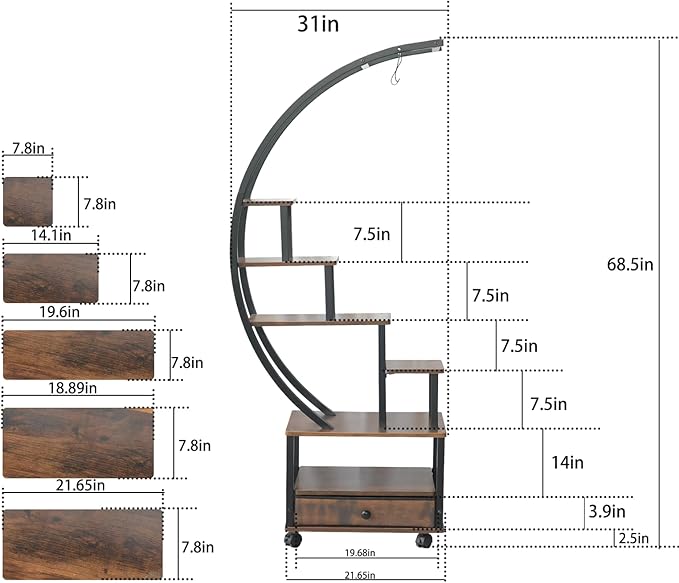 Plant Stand Indoor: 6-Tier Plant Stand Metal Display with Wheels Hanging Planters for Indoor Plants/Books/Fashion Accessories 2pcs