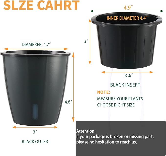 Planterhoma 5 Inch Self Watering Pots for Indoor Plants, 6 Packs African Violet Pots with Water Indicator and Black Wick Pots, Self Watering Planters for Devil's Ivy, Indoor Plant Pots, Grey Gold