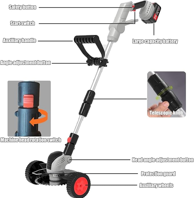 Electric Weed Wacker Eater Cordless String Trimmer Battery Powered, 21V/4000mAh Grass Trimmer Battery Operated Brush Cutter, 3 in 1 Lightweight Weed Trimmer/Lawn Edger/Trimmer Edger for Yard Garden
