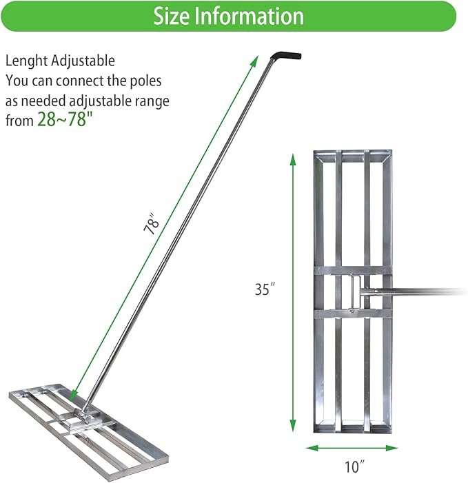 Scalebeard Lawn Leveling Rake-7 FT Level Lawn Tool / Soil Lawn Rake Stainless Steel Leveling Rake Landscape Rake with Handle for Garden Backyard Golf/Lawn(7FT, 35 x 10IN)