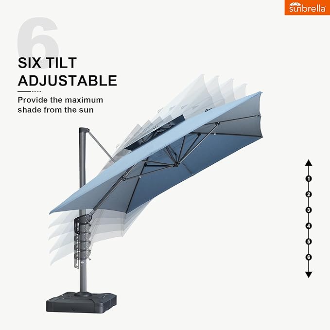 PURPLE LEAF Patio Umbrella 10' X 13' Outdoor Cantilever Umbrella Large Rectangle Double Top Heavy Duty Offset Umbrella with 360-Degree Rotation for Pool Garden Deck Spectrum Denim