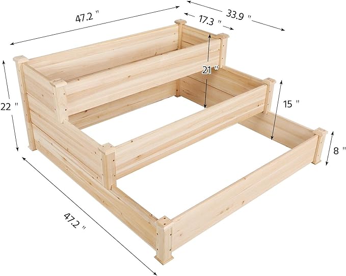 Yaheetech 3 Tier 47 x 47 x 22in Raised Garden Bed Horticulture Outdoor Elevated Flower Box Tiered Garden Bed Wooden Vegetables Growing Planter for Backyard/Patio/Gardener
