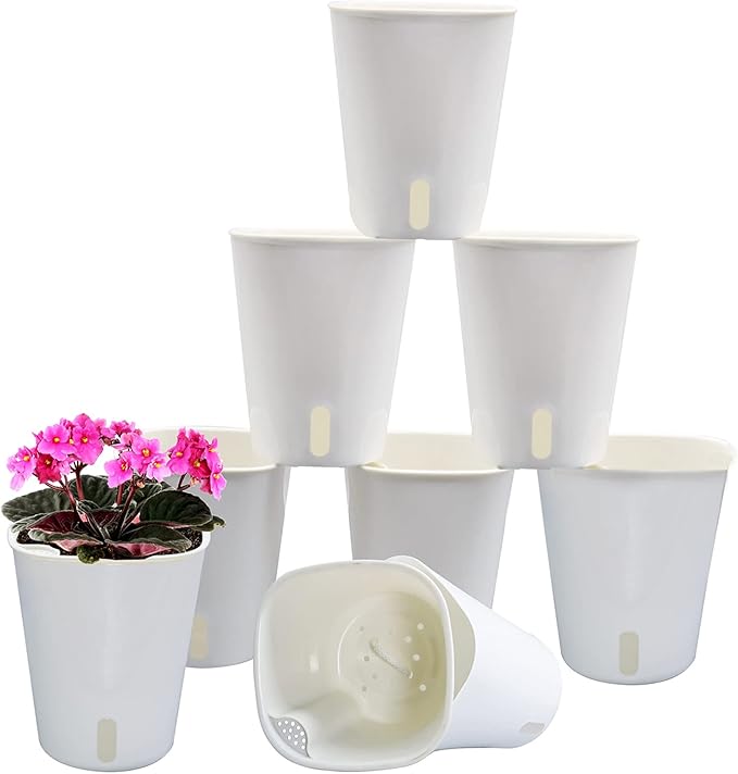 TCBWFY 12.5cm Self Watering Pots for Indoor Plants,5 Sets Self Watering Planter Pots with Visual Water Level Window and Multiple Vents,Self Watering Plant Pot for All House Plants,Flowers,Herbs