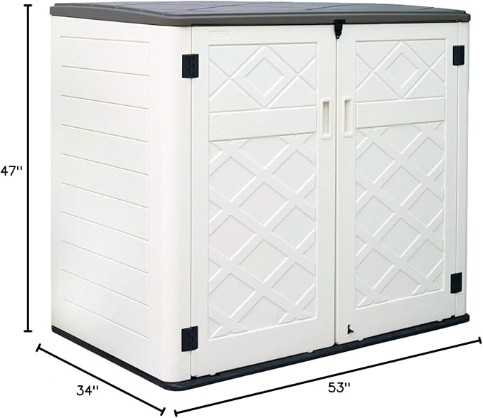 ADDOK 2SG Larger Horizontal Storage Shed Wood-Like, 4.4 x 2.8 ft Outdoor Storage Cabinet Lockable, Thick Resin Storage Unit for Trash Cans, Yard Tools(38 Cu.ft