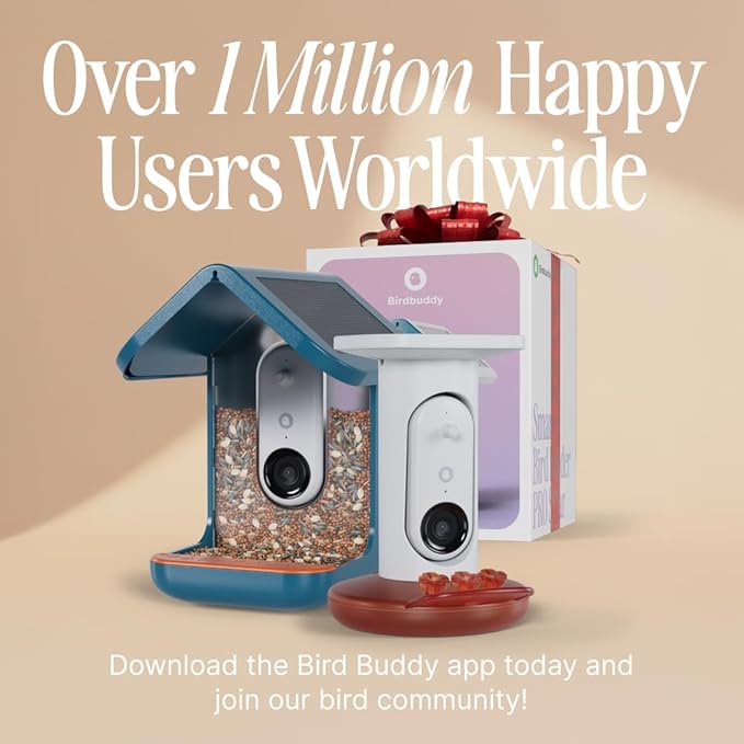 Birdbuddy PRO Solar Smart Bird Feeder with Camera - AI Bird Species Identification, 5MP Photos, 2K HD Video Live Stream Camera, Slow-Motion Video, 2.6in Focus - Blue Solar