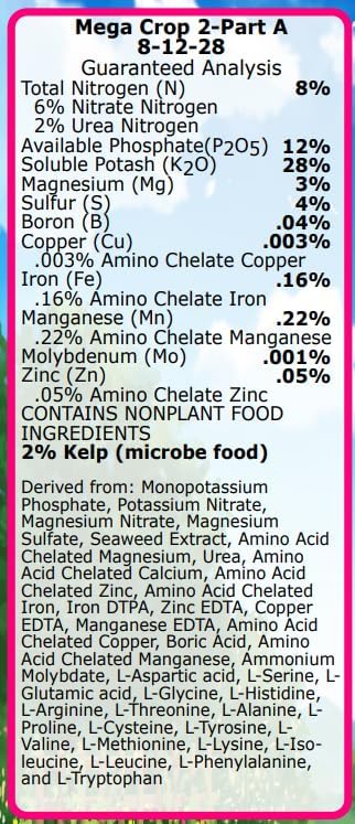 Mega Crop 2-Part A Hydroponic and Soil Base Nutrient Fertilizer for Plants with Organics NPK Compatible Jacks 5-12-26