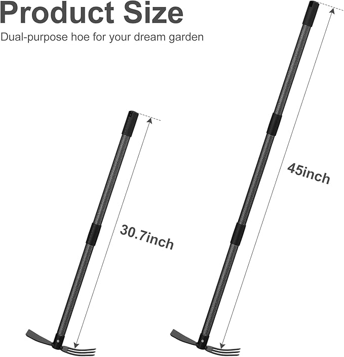 Cultivator Hoe Garden Tool, 45 inch Stainless Steel Long Handle Heavy Duty Gardening Tools,Extended Reach Double Hoes Suitable for Digging Loosening