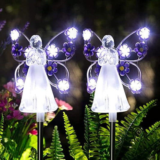 YWBL-WH 2PCS Angel Solar Lights LED Solar Garden Stake Lights Outdoor Garden Eternal Light Angel Decoration ()