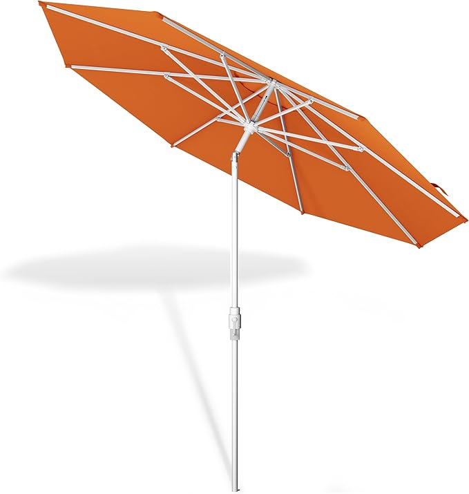 Midtown Umbrellas The Swilt 8 Feet Patio Umbrella in Sunbrella Canvas Tuscan Acrylic Fabric - Fiberglass Ribs, Auto-Tilt Aluminum Frame For Backyard, Deck, Garden, Pool - White Pole