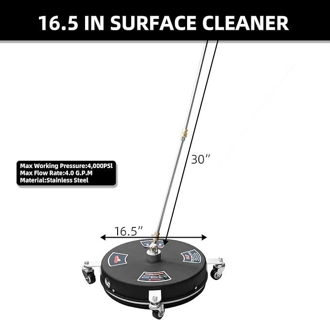 Thunderbay 16.5" Pressure Washer Compact 2-in-1 Surface Cleaner with Wheels Power Washer Multi-Use Scrubber Floor Brush