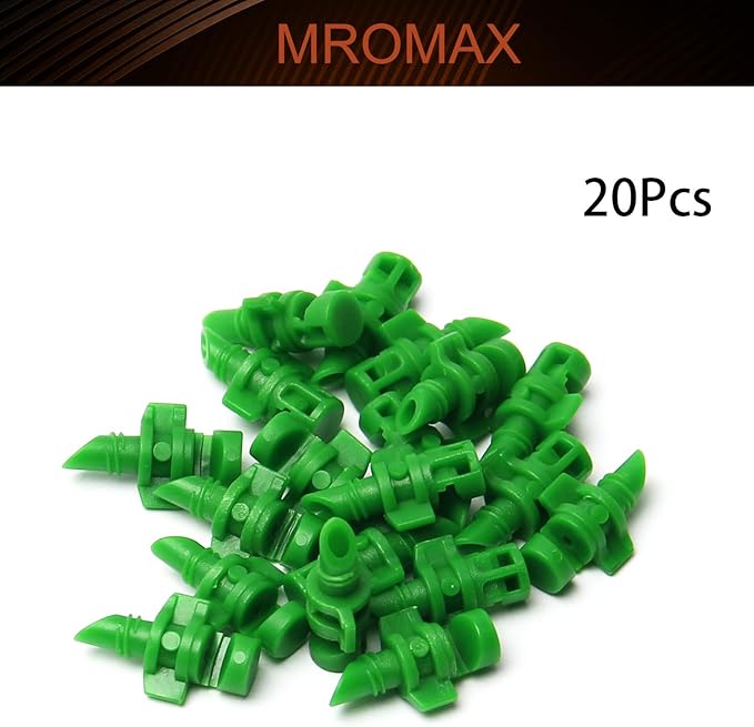 MroMax 20Pcs 180 Degree Micro Sprayer Automizing Sprinkler Nozzle Hydroponic Aeroponic Misters Fan Jet for Miniature Garden Lawn Plant Irrigation System Green
