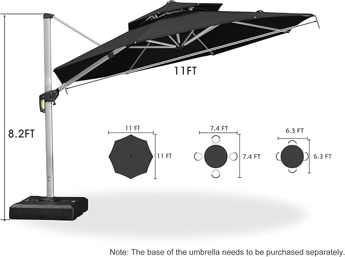 PURPLE LEAF 11 Feet Patio Umbrella Outdoor Round Large Cantilever Umbrella Windproof Offset Heavy Duty Sun Outside for Patio, Black