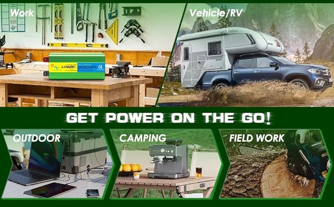 LVYUAN 3500W Pure Sine Wave Inverter DC 12V to AC 110V/120V Car Inverter with 4 AC Outlets USB Port for Camping/Truck/RV/Solar System/Travel Camping