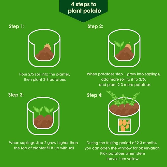 Delxo 5 Pack 7 Gallon Potato Growing Bags, Planter Garden Grow Bags with Flap, Double Layer Breathable Nonwoven Cloth for Planting,Vegetable,Tomato,Aeration Fabric Pots with Handles Green