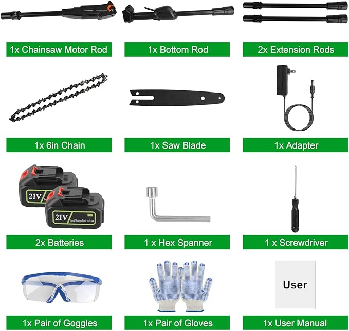 Pole Saw, 2025 Upgraded 6-Inch Cordless Pole Saws for Tree Trimming, 13-Feet MAX Reach Electric Pole Saw, 33ft/s Cutting Speed, Pole Chainsaw Tree Trimmer with 2Pcs 3000mAh Battery & Charger