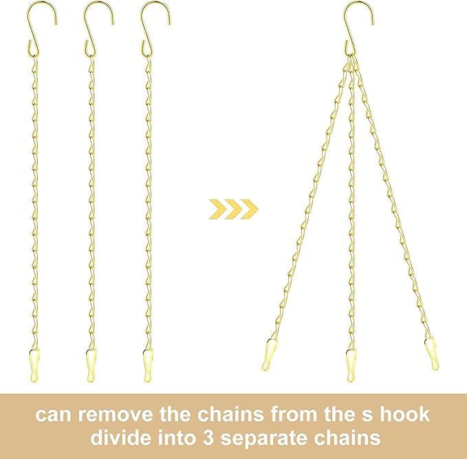 RIFNY Gold Hanging Chains with Hooks, 10 Pieces 24 Inch Chain for Hanging Bird Feeders Planters Baskets Billboards Lanterns Wind Chimes Ornaments Outdoor/Indoor Use (24 inch 10pcs)