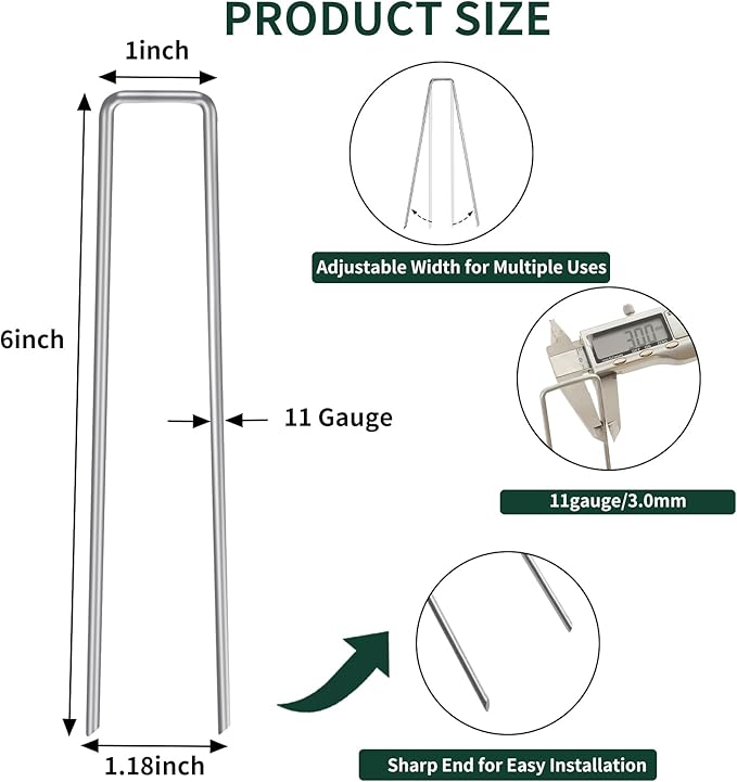 CEWOR 500 Pack 6 Inch Landscape Staples 11 Gauge Garden Stakes, Garden Staples Galvanized U-Shaped Pins Lawn Ground Yard Staples Fence Stakes for Landscaping Fabric Drip Irrigation