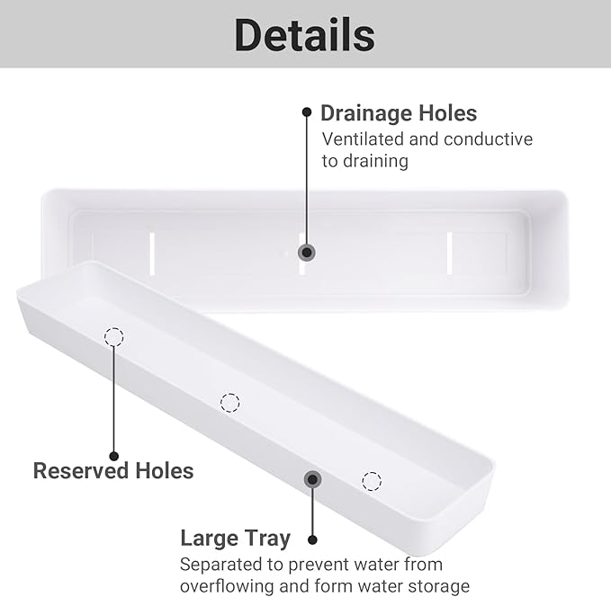 GREANER Long Window Boxes Planters, 6 Pack 16x3.8 Inch Vegetable Box Pot with Tray, Indoor Succulent Cactus Flowers Plastic Rectangle Pot for Balcony, Office, Garden, Outdoor, Windowsill - White