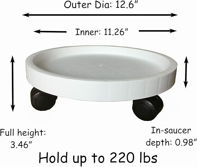 2 Pack of 12.6 Inch Heavy Duty Plant Caddy with Wheels,Rolling Plant Stand Pot Trolley,Wheeled Planter Saucer Tray,Potted Flower Mover Dolly with Casters Round Coaster for Indoor Outdoor