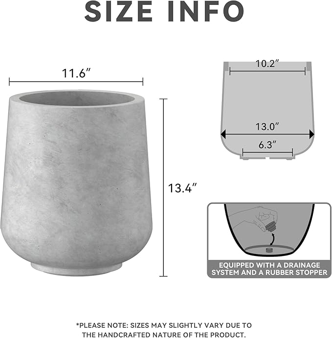 Kante 11.6" Dia Round Concrete Planter, Outdoor Indoor Large Plant Pots Containers with Drainage Hole and Rubber Plug for Home Garden Patio, Natural Concrete