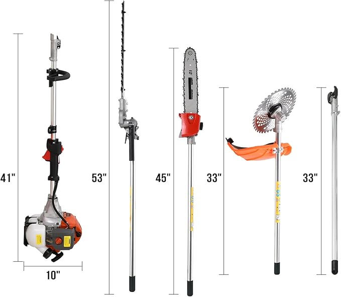 41.5cc Gas Hedge Trimmer Weed Eater 5 in 1 Multi Functional Trimming Tools Gas Weed Wacker Pole Saw for Tree Trimming Brush Cutter String Trimmer Lawn Edger