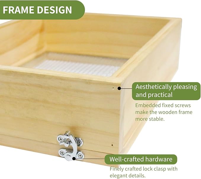 Wooden Soil Sifter for Gardening,13.7"x10.2" Rock Sifter with 2 Replaceable Mesh Screen (0.34"&0.47") Compost Sifter for Leaves, Rocks, Compost, Gravel, Soil