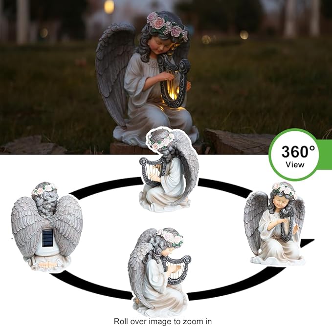 Solar Garden Statues Outdoor Angels Lights, Unique Housewarming Garden Gifts for Women Mom Wife Grandma and Sisters,Cute Angels Sculpture Decoration for Patio, Terrace, Balcony, Lawn