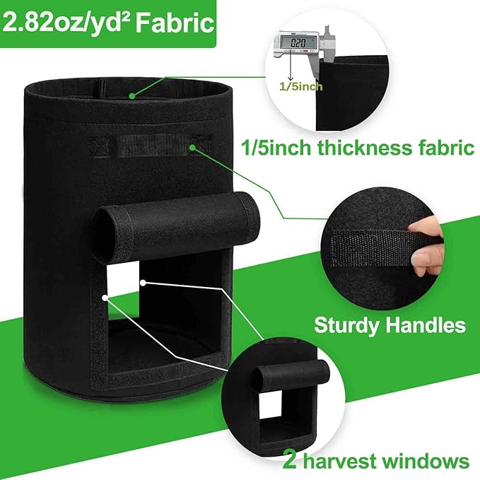 TCBWFY 8 Pack Potato Grow Bags with 2 Flaps 15 Gallon,Heavy Duty 14oz/yd² Planter Pot with Sturdy Handles and 2 Harvest Windows for Potato Tomato and Vegetables