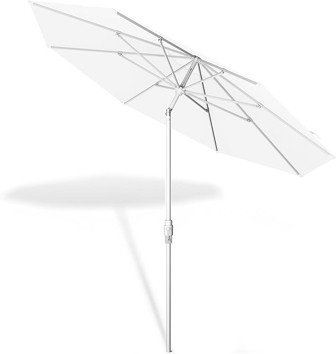 Midtown Umbrellas The Swilt 10 Feet Patio Umbrella in Terylast Ivory (White) Polyester Fabric - Fiberglass Ribs, Auto-Tilt Aluminum Frame For Backyard, Deck, Garden, Pool - White Pole