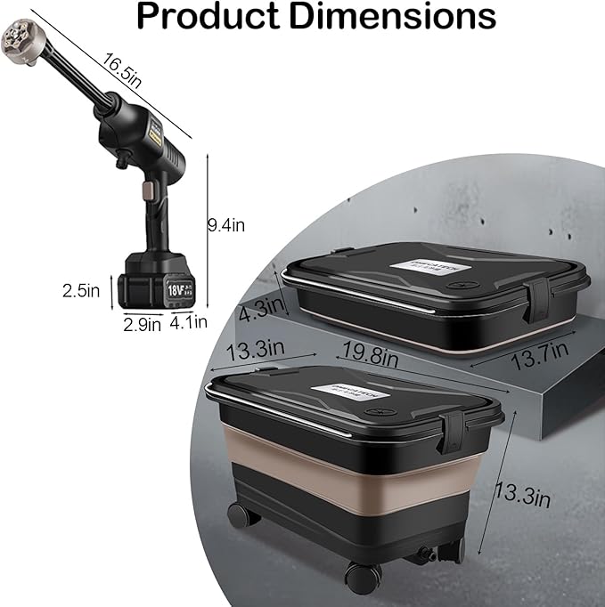 Portable Cordless Pressure Washer, W/Foldable6.08Gal Tank Battery Powered 6-in-1 Nozzle Max 435PSI for Car/Fence/Garden/Floor/Yards Cleaning Camping and Pet Cleaning Electric Washer